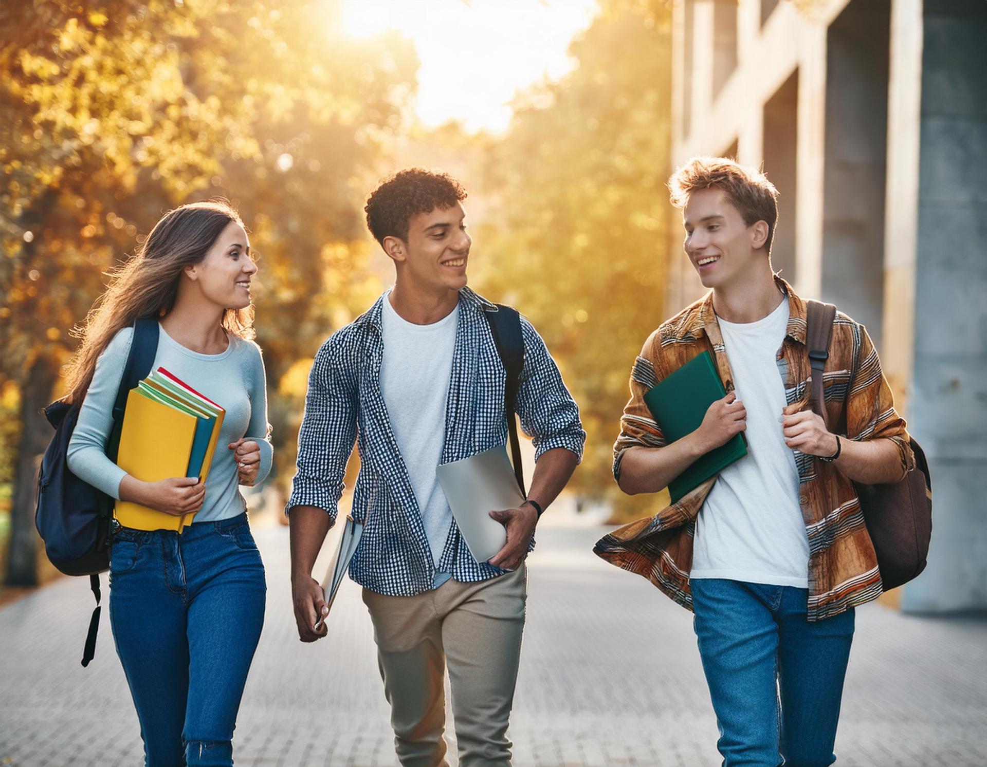 étudiants heureux qui discutent 