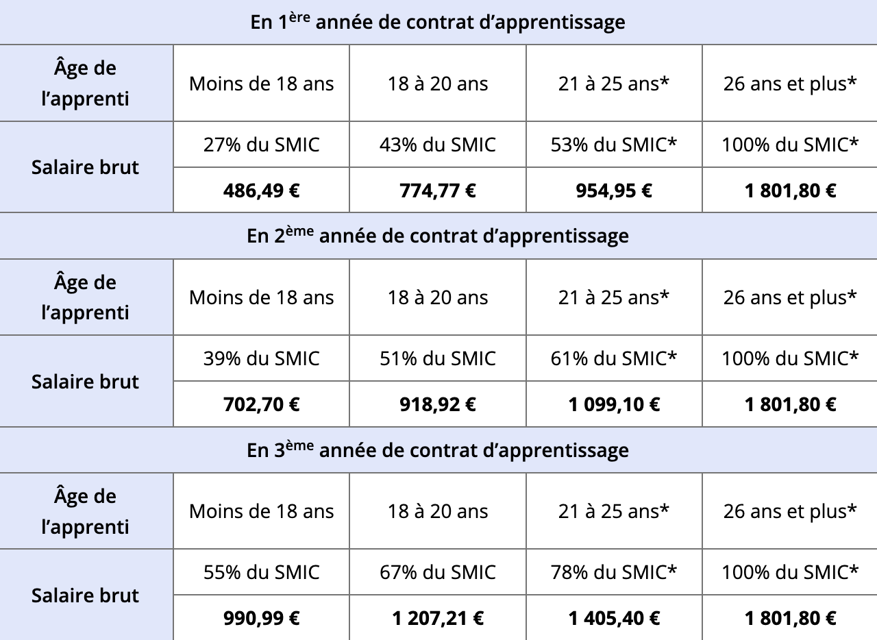 Grille de rémunération apprentissage