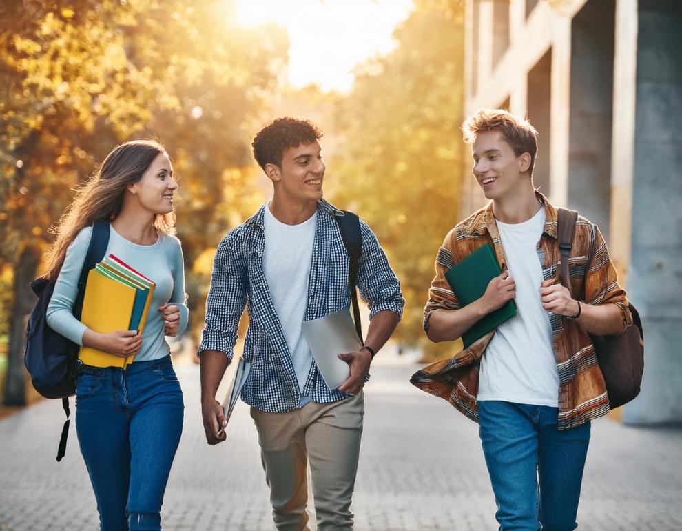 étudiants heureux qui discutent 
